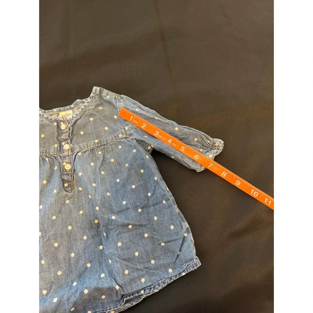 OshKosh Bgosh Toddler 3T Blue Polka Dot Denim Tunic Top Long Sleeve Cotton 5702